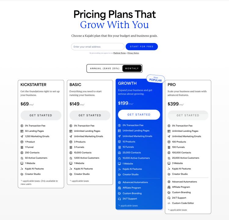 Kajabi Pricing Table