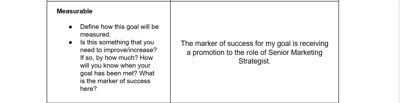 Smart goal template, quantifying your goal example.