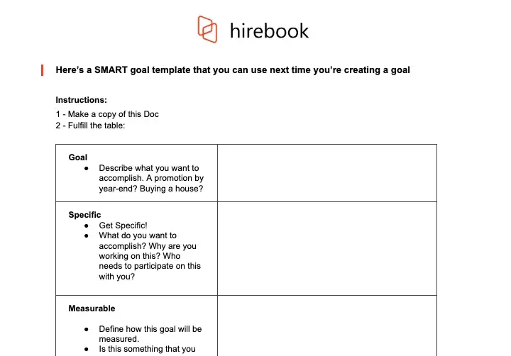 Hirebook’s SMART Goals Template