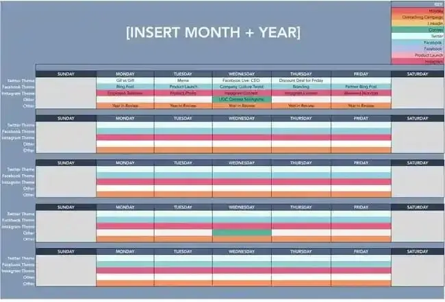 Screenshot showing HubSpot’s Social Media Editorial Calendar Template