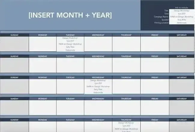 Screenshot showing HubSpot’s Facebook Live Schedule Template