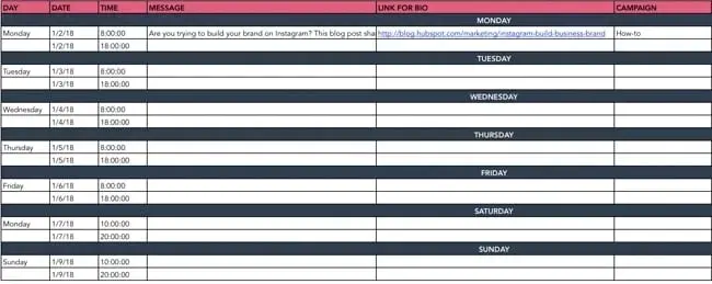 Screenshot showing HubSpot’s Instagram Content Calendar Template