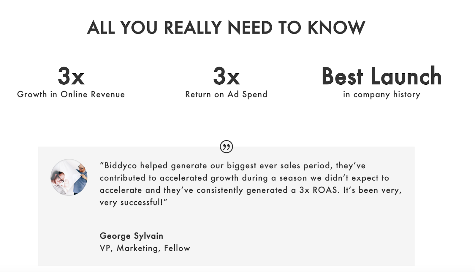 Screengrab of Biddyco's case study results.