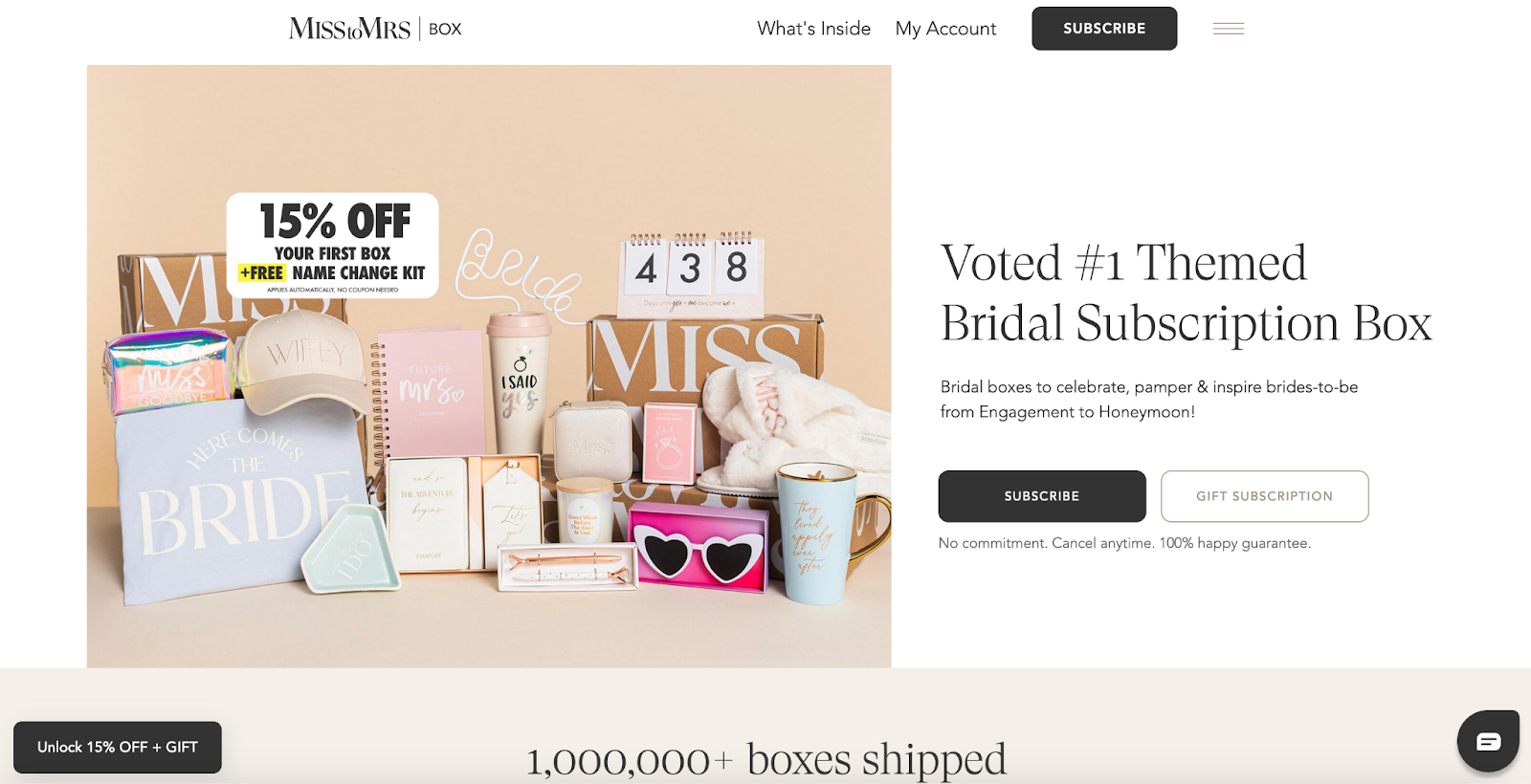 MISStoMRS's website uses the split-screen effect, with a product photo left and social proof right.