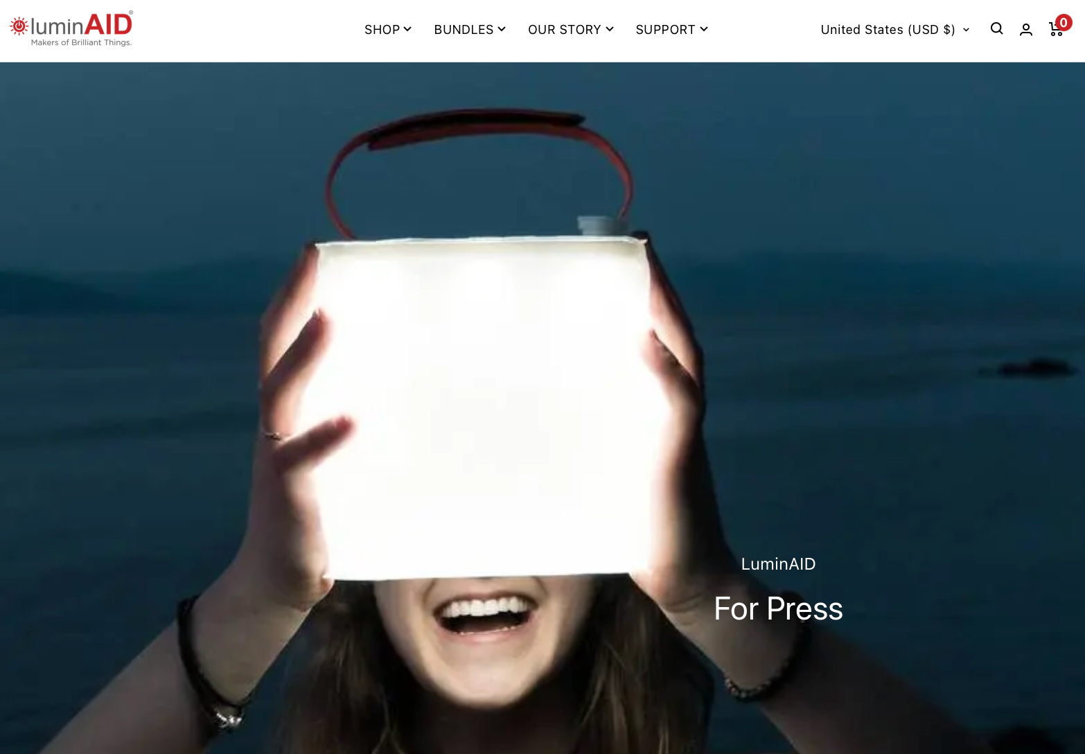 LuminAID's website page for press.