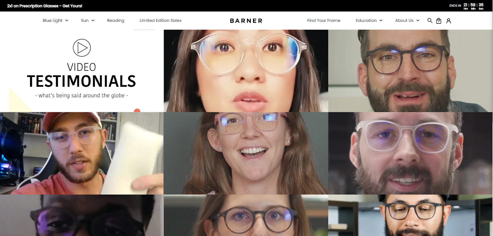 Video testimonials for Barner’s blue light-blocking glasses.