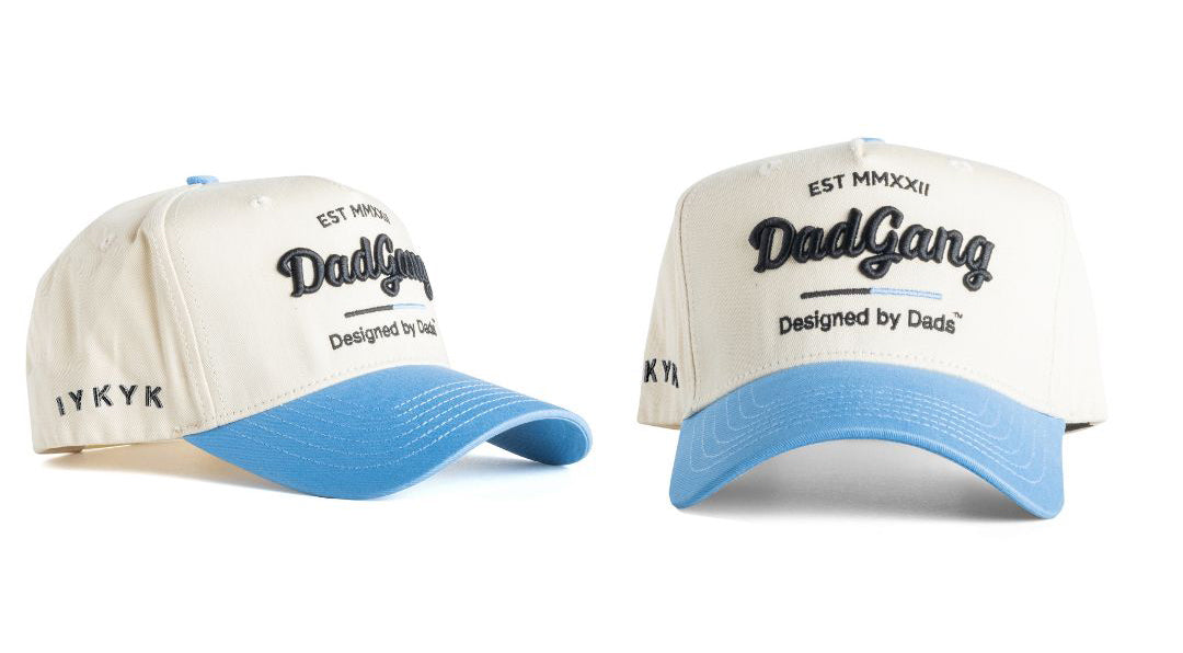 White Dad Gang Co. hat from the front and side with 'IYKYK' on the side