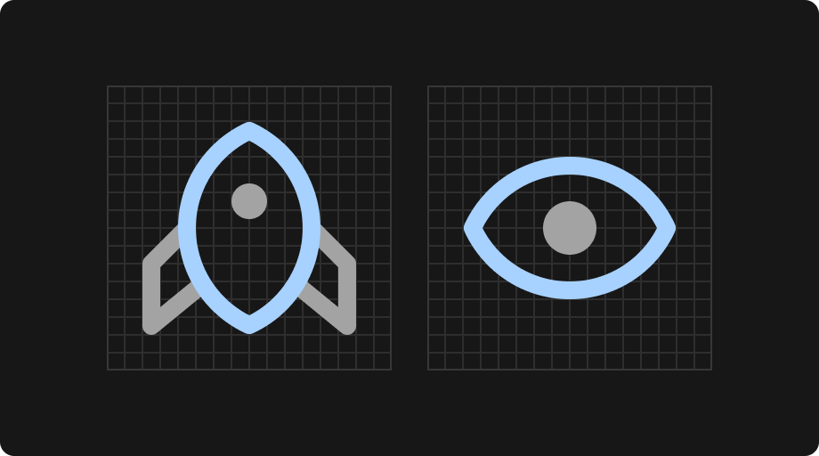 A rocketship icon design and an eye icon design.