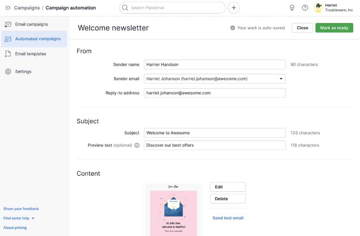 CRM and marketing automation Pipedrive Campaigns