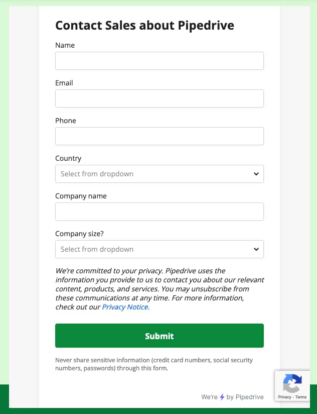 Leads reporting web form