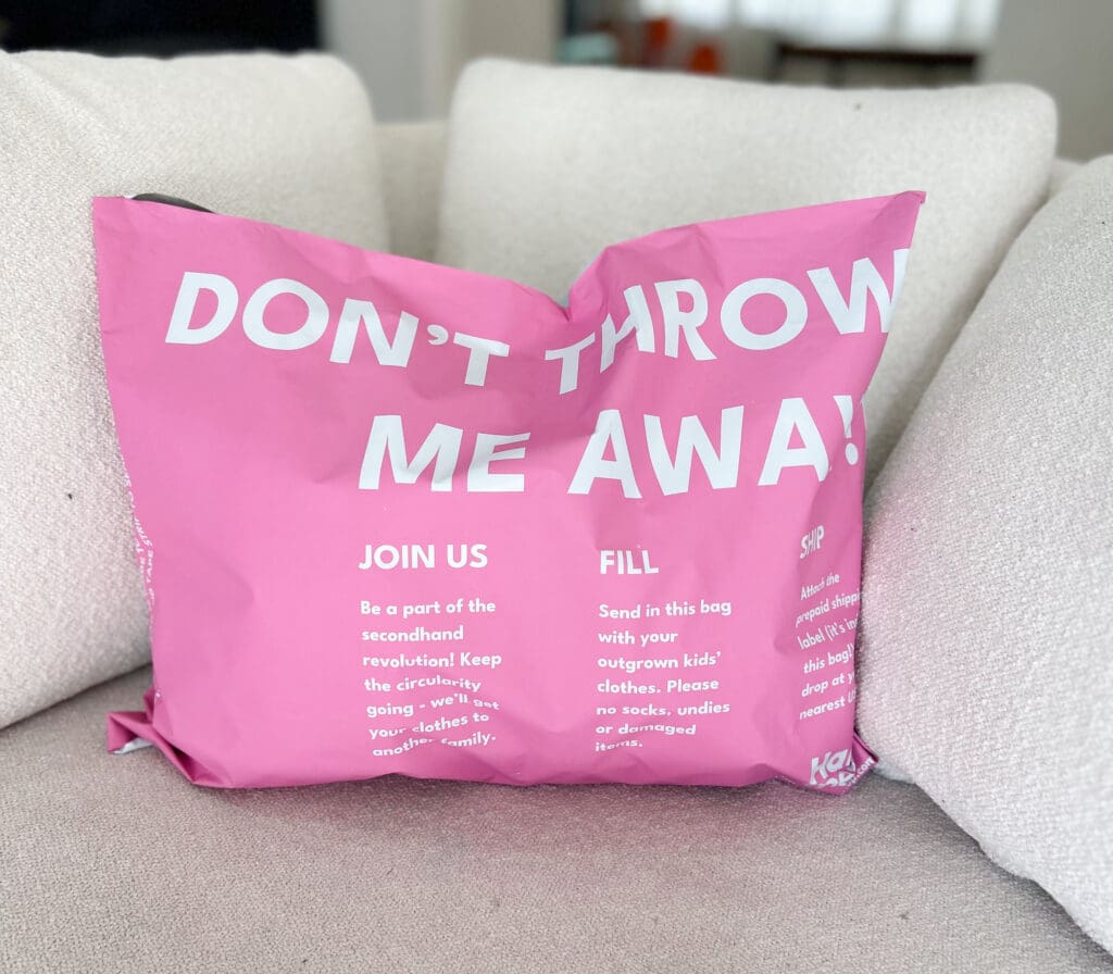 Photo of pink bag with text Don't Throw Me Away