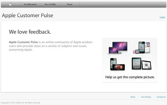 Screenshot of Apple’s Consumer Pulse Website from 2011.