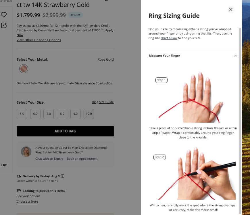 Flash sales Kay Jewelers size chart