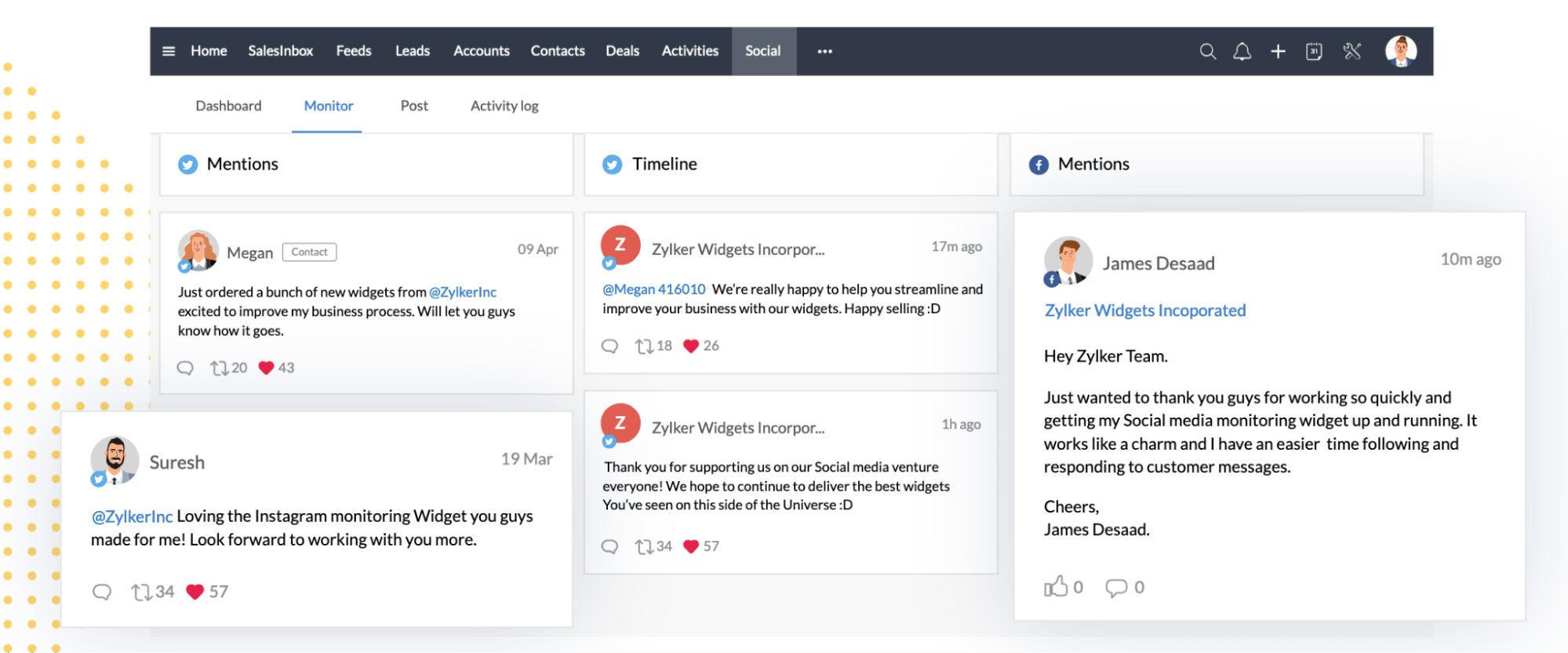 Zoho vs. Salesforce Zoho social section