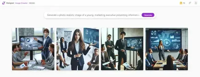 Screenshot of Microsoft Designer tool showing examples of the images it can produce using AI