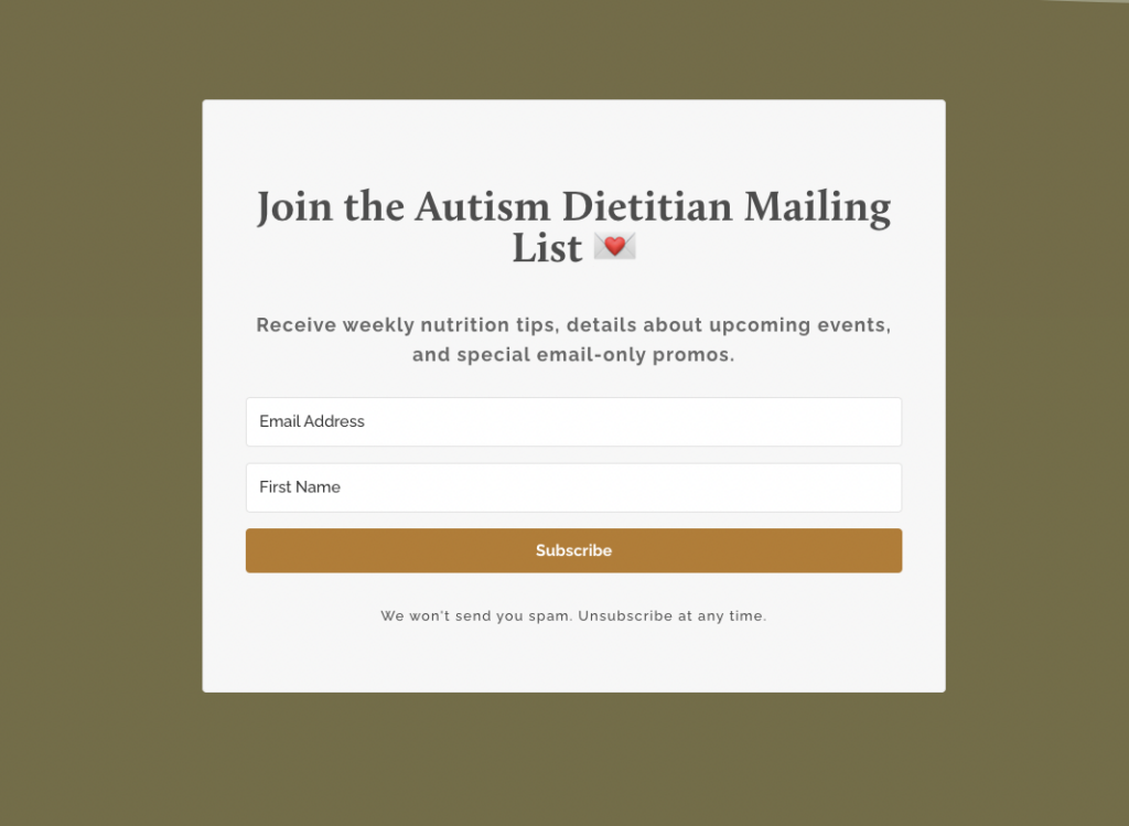 Autism Dietitian newsletter