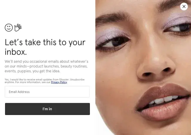 call to action examples, glossier