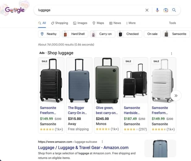 digital marketing examples: samsonite search engine marketing