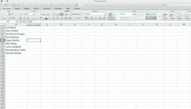 excel text into column