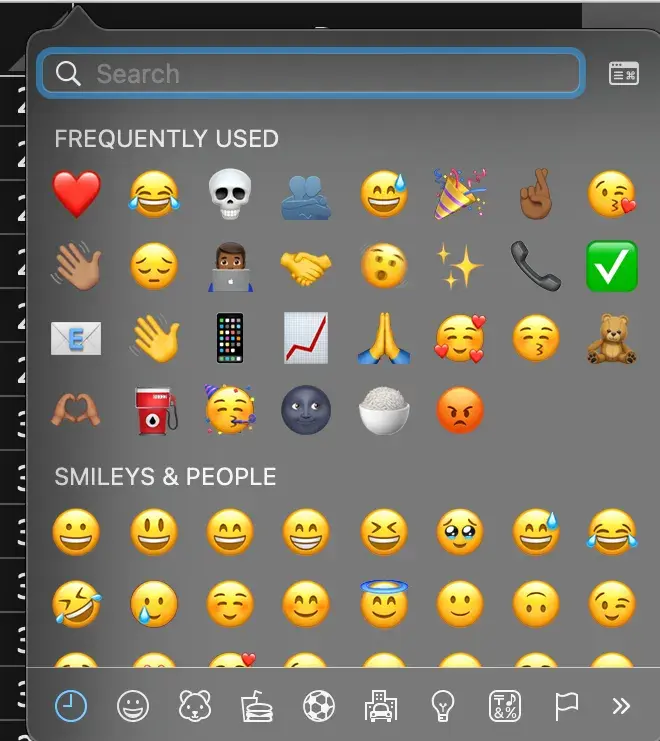 screenshot of emoji menu options in excel