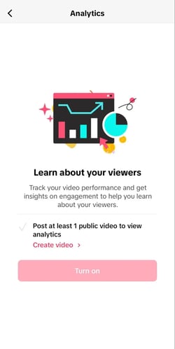 : Analytics screen telling me I can learn more about my viewers by tracking video performance.