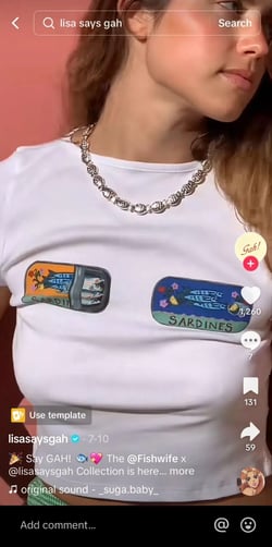 A TikTok video announcing the Fishwife x Lisa Says Gah collection.