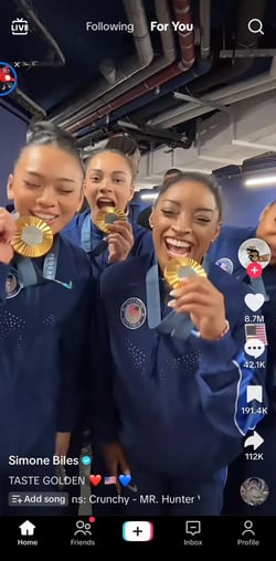 : Simone Biles’ TikTok of the U.S. Women’s Gymnastics team pretending to eat their gold medals.