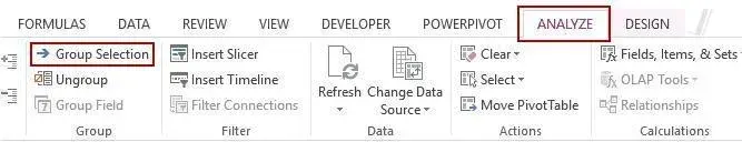 pivot table tools analyze