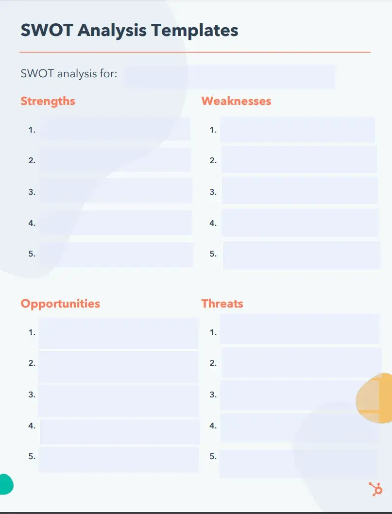 image of hubspot’s SWOT analysis template