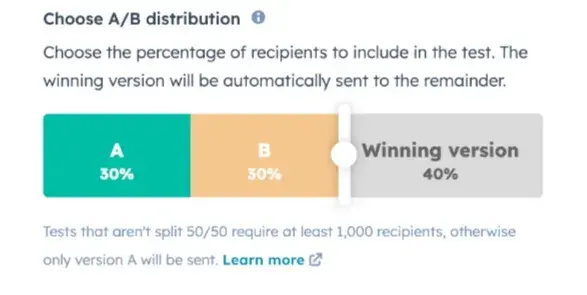 Screenshot of AB test distribution slider]