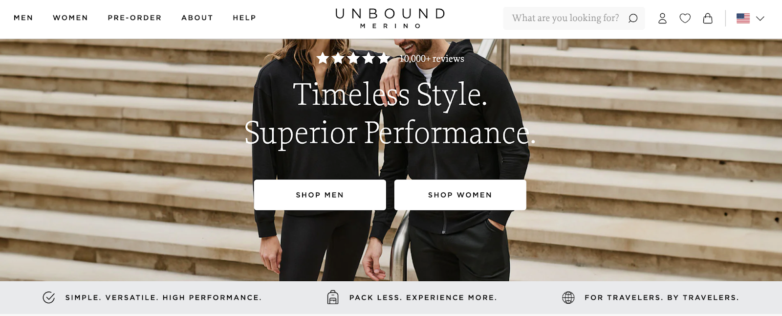 Screengrab of Unbound Merino webpage with value proposition.