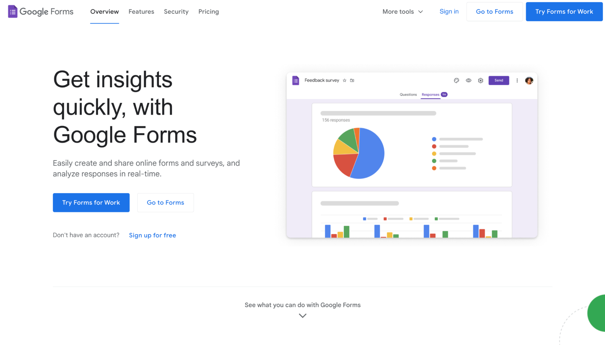 Screenshot of Google Forms homepage with headline 