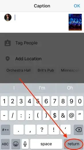 Instagram hacks; how to add return line on Instagram caption