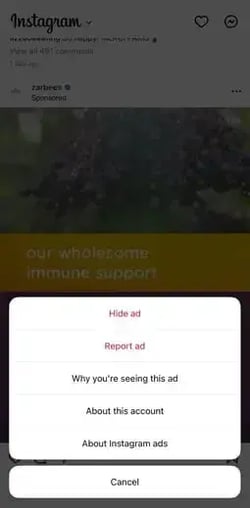 how to hide ads on Instagram