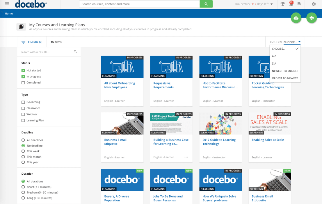 Learning management system Docebo interface