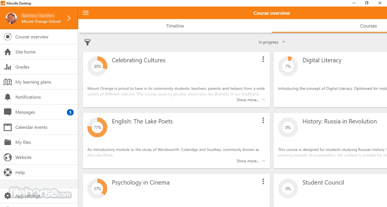 Learning management system Moodle interface