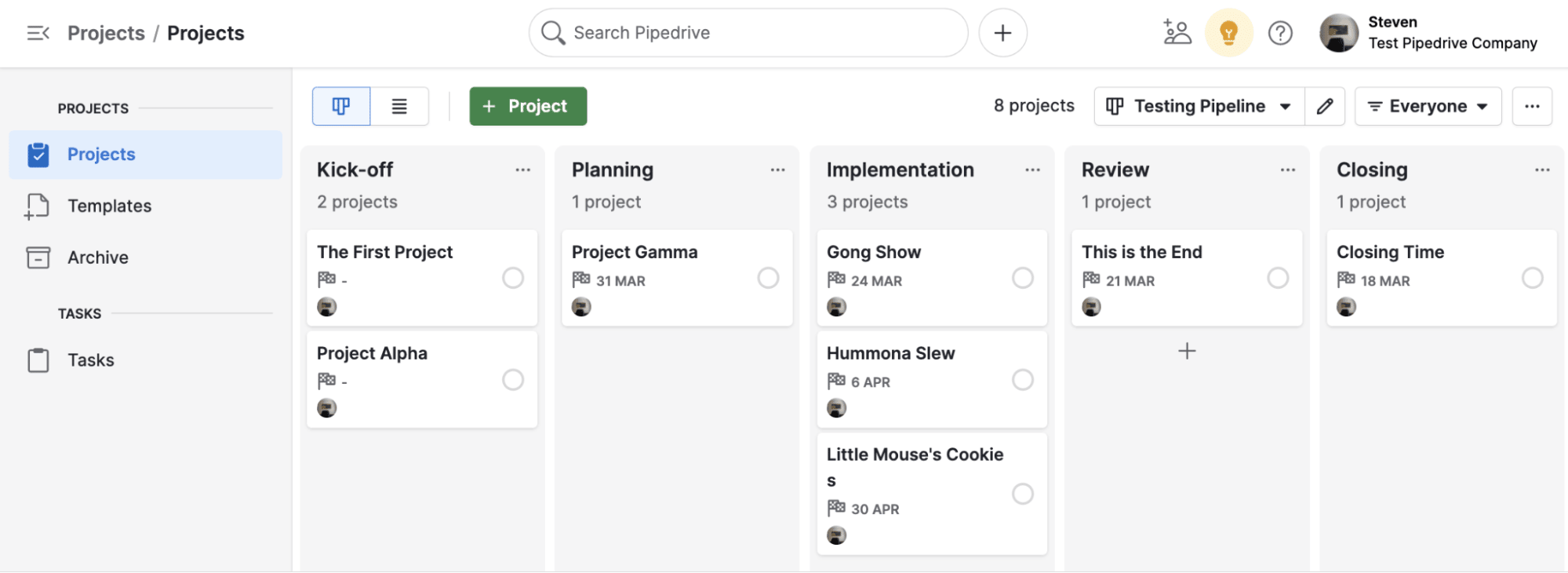 Production management Pipedrive Projects