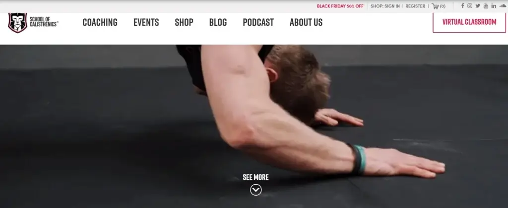 The School of Calisthenics website screenshot 2021 Black Friday