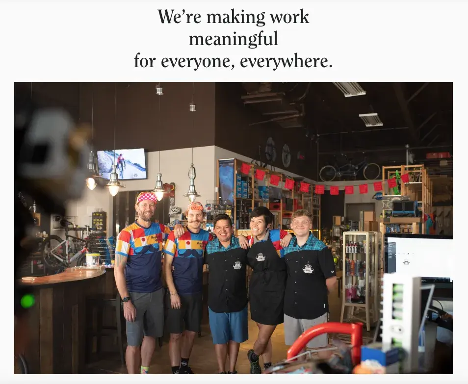 Gusto About Us page, with the statement, “We’re making work meaningful for everyone, everywhere.”