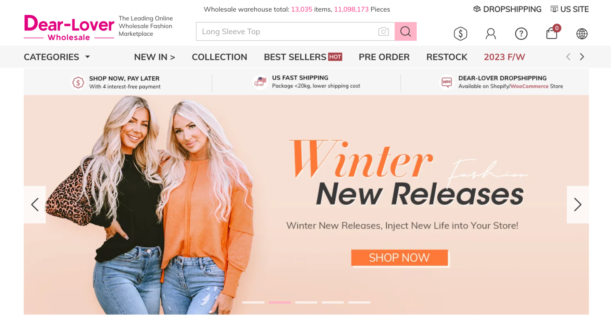 Dear-Lover Wholesale highlighting winter fashion new releases with two models in casual wear.