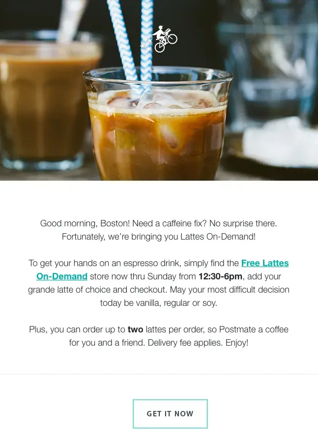 Postmates keeping their email body copy brief 