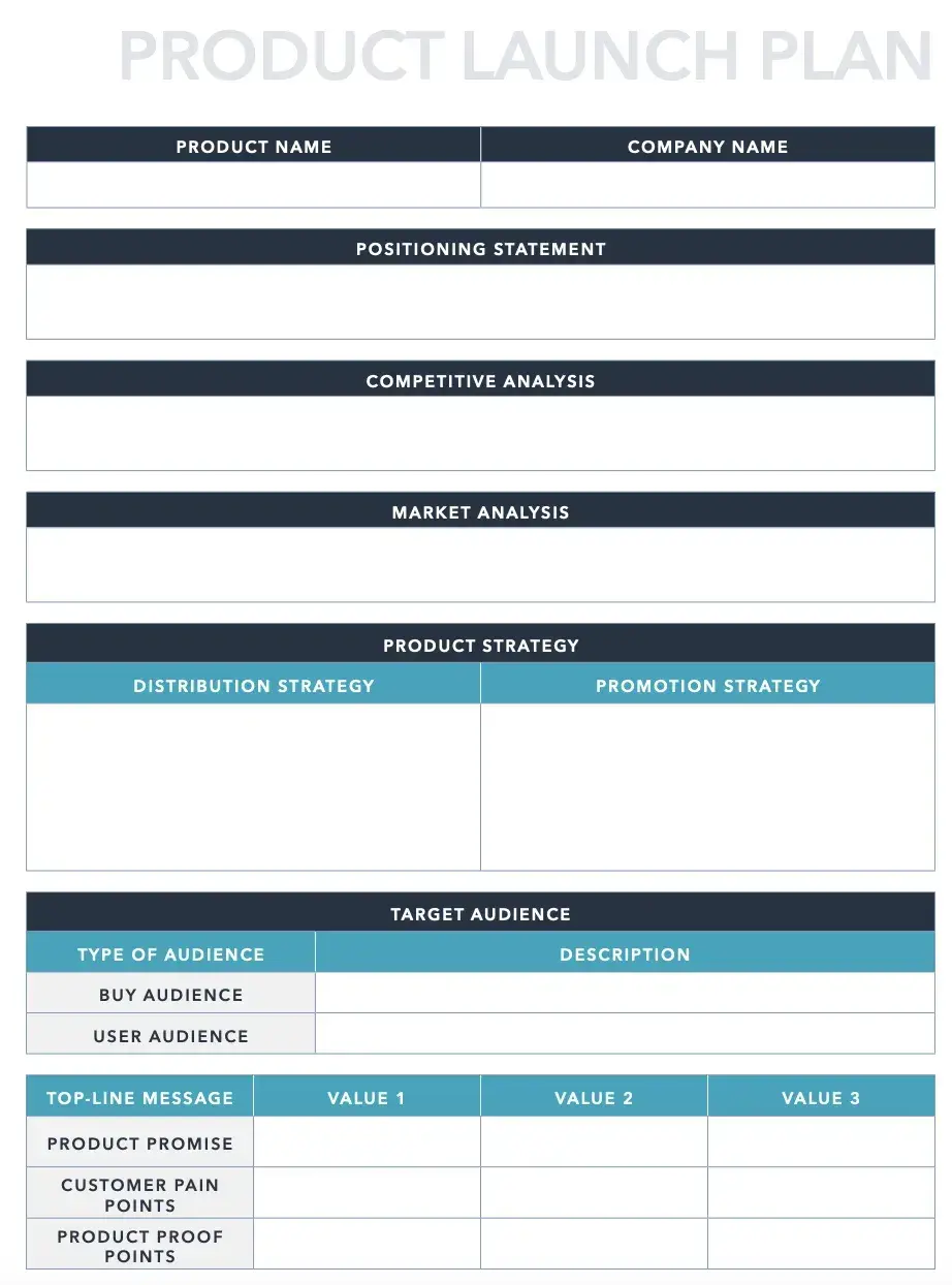 Free excel product launch marketing plan template