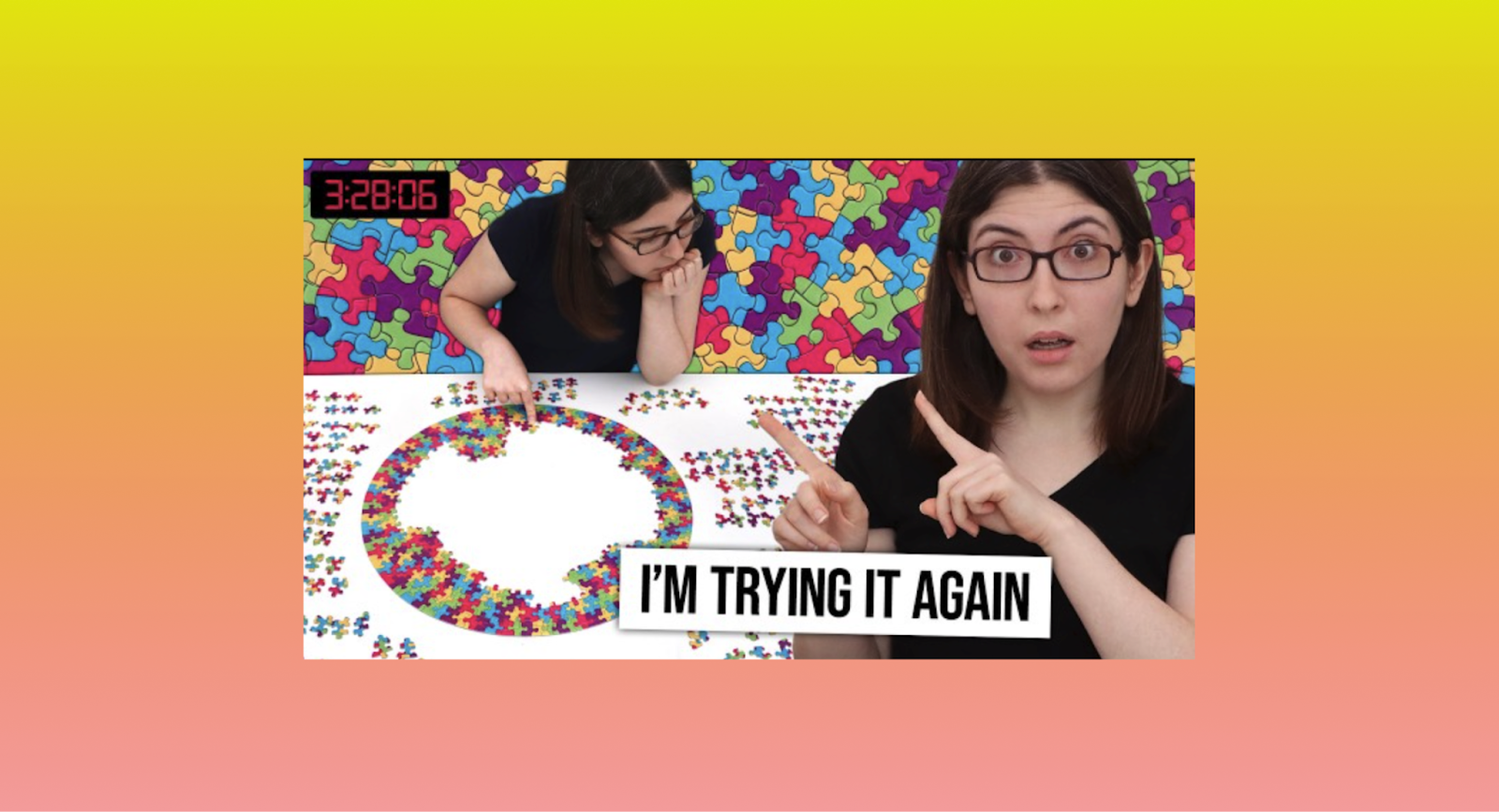 Karen Puzzles’ YouTube thumbnail shows her surprised looking at the viewer.