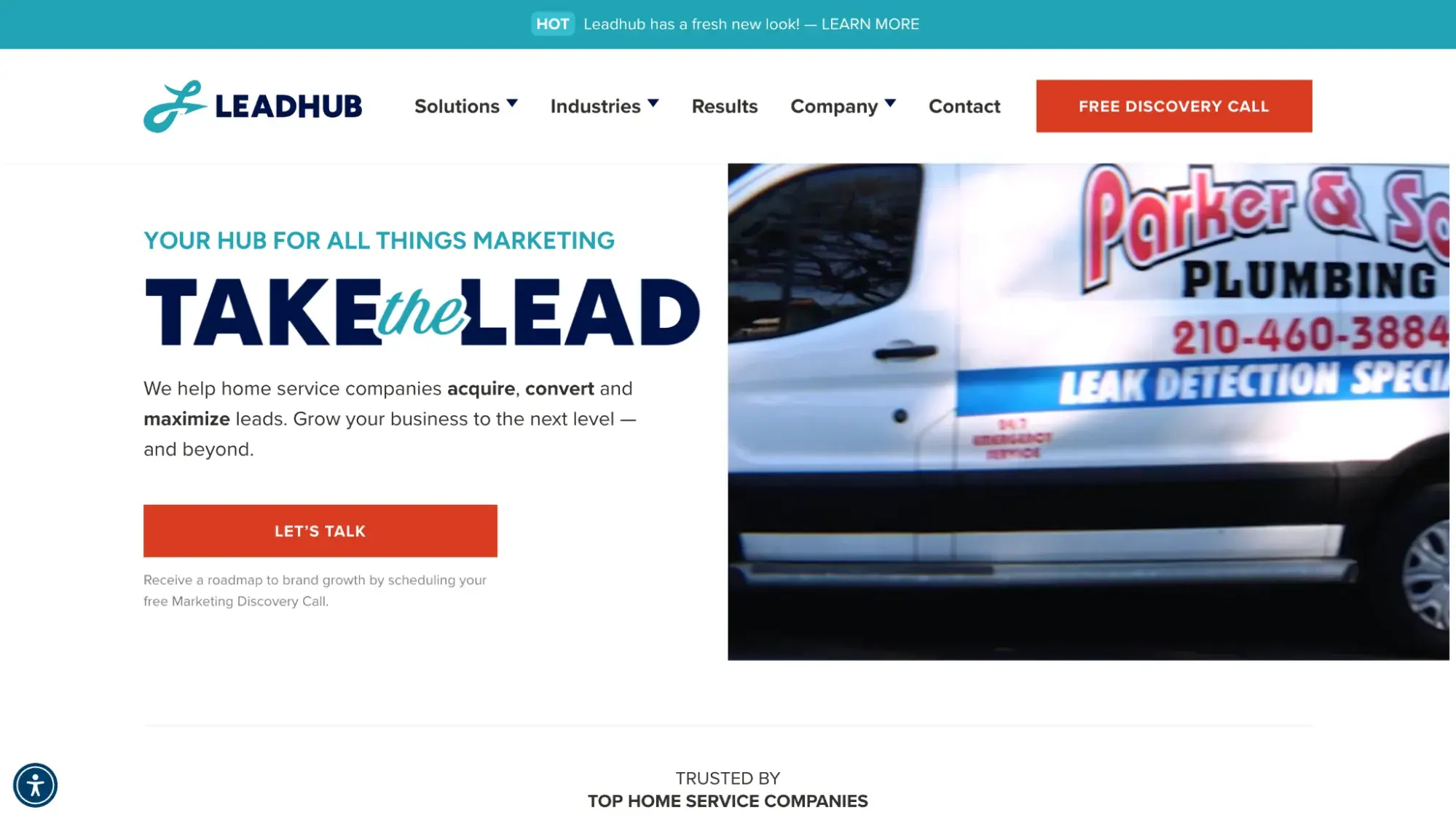 screenshot of LeadHubs’s homepage 