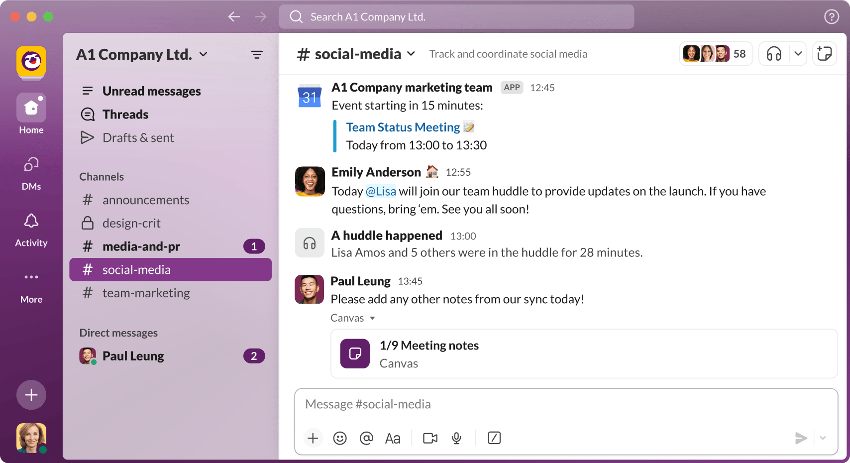 Flexible work schedules Slack interface