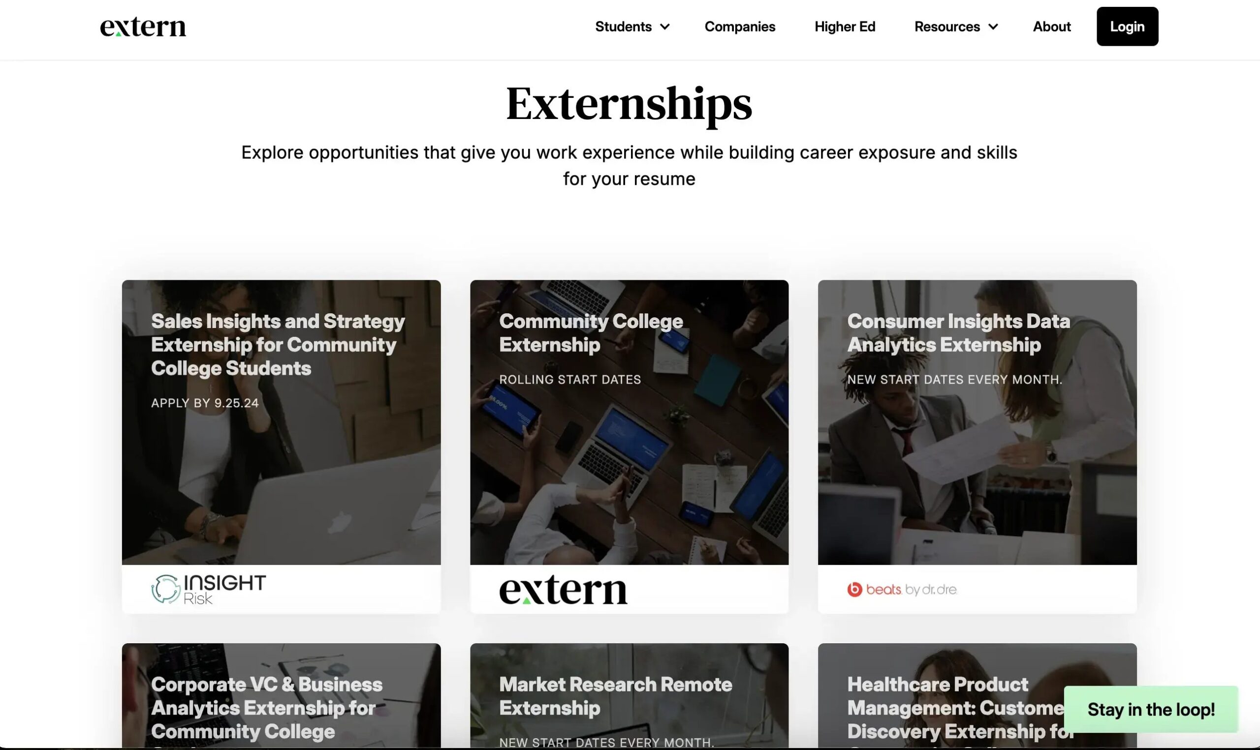 extern's website and some opportunities that gen z students can apply to