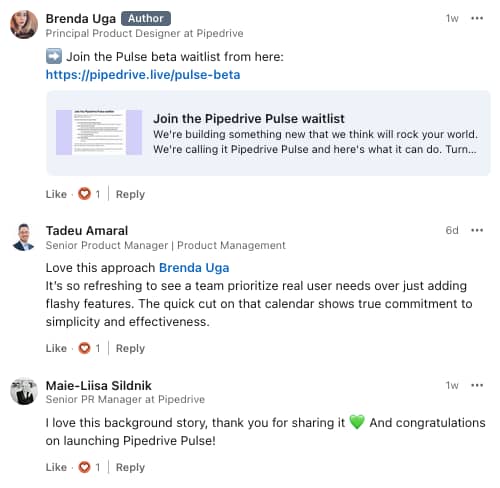 Social media management Pipedrive Pulse LinkedIn