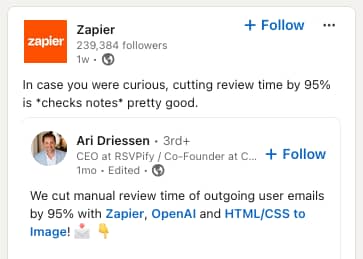 Social media management Pipedrive Zapier LinkedIn