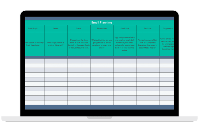 Email Marketing Planning Template for Content Marketing from HubSpot