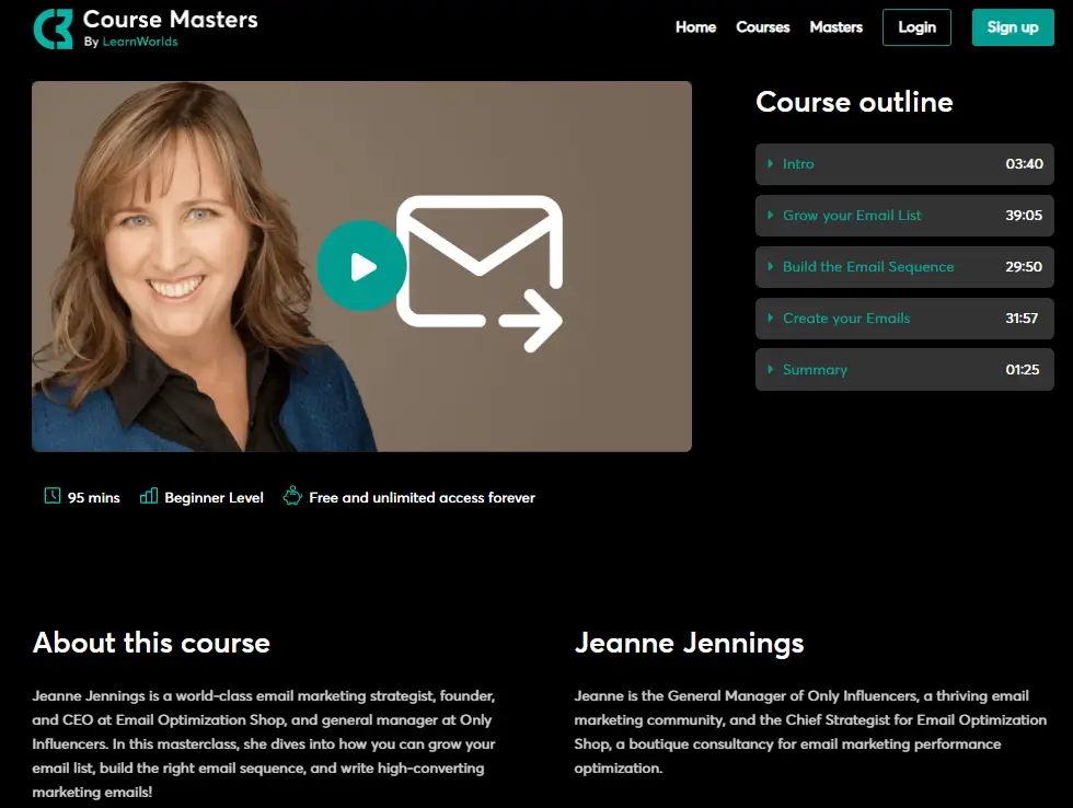 A screenshot of Course Masters' course offered by Jeanne Jennings.